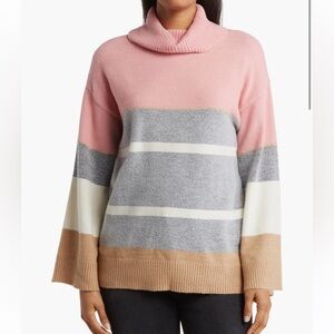 LIKE NEW H Halston Striped Cowl Neck Sweater